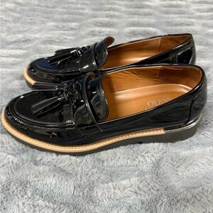 Franco Sarto Black Patent Leather Tassel Loafers